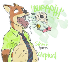 abdominal_bulge after_vore belly big_belly bone bones_in_stomach burping burping_up_bones burping_up_object death digestion fatal_vore fur male male_pred orange_body orange_fur vore mawlexander disney zootopia nick_wilde canid canine fox mammal