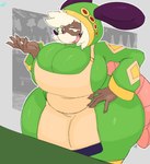 anthro big_breasts breasts clothed clothing cute_fangs empty_eyes fangs female hairless_tail hand_on_hip huge_breasts hyper hyper_breasts open_mouth rat_tail solo tail teeth thick_tail thick_thighs white_eyes wide_hips zudofu atlyss sally_(atlyss) american_opossum chang_(atlyss) mammal marsupial absurd_res hi_res