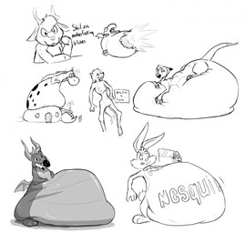 anthro belly big_belly drinking_straw feral group horn huge_belly hyper hyper_belly implied_growth inflation lying macro male mascot on_front overweight popping profanity simple_background starving text text_on_body vore weight_gain white_background saphiros activision dig_dug disney hanna-barbera mythology nesquik spyro_the_dragon the_flintstones the_lion_king dino_(flintstones) nesquik_bunny spyro timon bovid caprine dinosaur dragon fygar herpestid lagomorph leporid mammal meerkat mythological_creature mythological_scalie prehistoric_species rabbit reptile scalie sheep 2014 hi_res monochrome