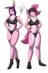 anthro big_breasts big_ears bikini black_hair breasts cleavage clothed clothing duo female floppy_ears fur green_eyes hair huge_breasts long_ears long_hair multicolored_body multicolored_fur multicolored_hair pink_body pink_fur pink_hair pose purple_hair skimpy swimwear two-piece_swimsuit two_tone_body two_tone_fur two_tone_hair white_body white_fur furryoyoer rascals reiko_usagi lagomorph leporid mammal rabbit 2:3 hi_res