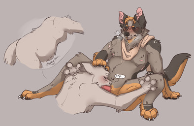 ambiguous_gender anthro bodily_fluids cum cum_in_mouth cum_inflation cum_inside drinking drinking_cum duo fellatio genital_fluids genitals inflation male male/ambiguous oral penile penis sex text nestynankeen australian_cattle_dog canid canine canis cattledog domestic_dog herding_dog mammal pastoral_dog absurd_res hi_res