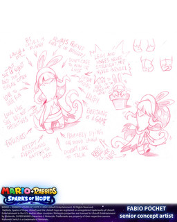 anthro bent_leg bottomwear closed_smile clothed clothed_anthro clothed_female clothing copyright_symbol directional_arrow female female_anthro footwear freckled_face freckles fully_clothed fully_clothed_anthro fully_clothed_female hair hair_over_eyes hat headgear headwear in_vase light long_ears looking_back mouth_closed noseless plant red_clothing red_freckles red_hair red_hat red_headwear red_inner_ear red_line_art sharp_teeth shirt shoes simple_background skirt smile solo standing symbol teeth text thorns topwear vase vines white_background white_bottomwear white_clothing white_footwear white_shirt white_shoes white_skirt white_topwear year fabio_pochet mario_plus_rabbids_sparks_of_hope nintendo raving_rabbids rayman_(series) ubisoft daphne_(mario_plus_rabbids) elemental_creature flora_fauna hybrid lagomorph mammal rabbid 2023 4:5 absurd_res artist_name colored_line_art colored_pencil_(artwork) concept_art english_description english_text hi_res lighting official_art red_theme shaded sketch_page traditional_media_(artwork)