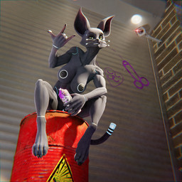 anthro attractiveness barrel big_breasts breasts camera can container female gate genitals graffiti looking_at_viewer machine nipples nude pose security security_camera solo speaker spray_can vulva wall_(structure) mess_maker sladdoska_(modeler) hi-fi_rush microsoft tango_gameworks 808_(hi-fi_rush) domestic_cat felid feline felis mammal 1:1 3d_(artwork) digital_media_(artwork) hi_res