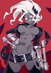 abs big_breasts breasts clothing female hair horn legwear long_hair looking_at_viewer nipples not_furry solo spade_tail tail thigh_highs white_hair requiemdusk helltaker judgement_(helltaker) demon horned_humanoid humanoid