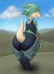 anthro big_butt blush butt female raised_tail rear_view solo tail thick_thighs unknown_artist ever_oasis nintendo drauk scalie absurd_res hi_res