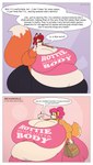 anthro belly beverage big_belly big_breasts big_butt blush bottomwear breasts butt choker clothing container copyright_symbol cup deep_navel drinking_straw duo eyewear female fur glasses green_eyes hair huge_belly huge_breasts huge_thighs hyper hyper_breasts jewelry morbidly_obese morbidly_obese_anthro morbidly_obese_female multicolored_body multicolored_fur navel necklace obese obese_anthro obese_female overweight overweight_anthro overweight_female pants paper_bag pink_hair red_hair speech_bubble symbol text text_on_clothing text_on_topwear thick_thighs topwear two_tone_body two_tone_fur satsumalord candi_(satsumalord) kayla_(satsumalord) bird_dog canid canine canis cocker_spaniel domestic_dog fox hunting_dog labrador mammal mixed_breed retriever spaniel 2024 digital_media_(artwork) english_text hi_res