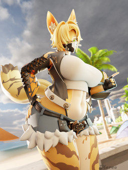 anthro beach big_breasts bottomwear breasts clothing female looking_at_viewer mask muscular muscular_female shorts solo mereo valorlynz_(modeler) mihoyo zenless_zone_zero pulchra_fellini felid feline mammal thiren 3:4 3d_(artwork) blender_(artwork) blender_cycles_(artwork) digital_media_(artwork) hi_res