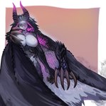 big_breasts black_body black_scales breasts claws female fingers hair horn membrane_(anatomy) membranous_wings purple_eyes scales simple_background tail winged_arms wings miao_jiangyou capcom monster_hunter mythology animal_humanoid dragon dragon_humanoid gore_magala humanoid mythological_creature mythological_scalie scalie absurd_res hi_res