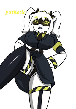 angry anthro big_breasts breasts clothing female looking_at_viewer looking_down machine panties solo solo_focus solo_in_panel text thick_thighs underwear pace-maker glitch_productions murder_drones j_(murder_drones) robot