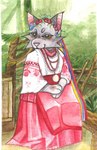 anthro clothing female forest forest_background nature nature_background plant red_cloth sitting solo tree ukraine ukrainian_folk_uniform ukrainian_vyshyvanka gronkmonk domestic_cat felid feline felis mammal hi_res painting_(artwork) traditional_media_(artwork) watercolor_(artwork)