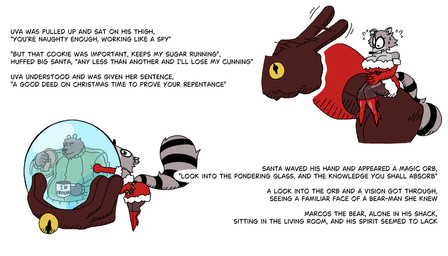 anthro armwear big_breasts boots breasts brown_body brown_clothing brown_fur brown_gloves brown_handwear christmas_clothing clothed clothed_anthro clothed_female clothed_humanoid clothed_male clothing coat container cup dialogue duo elbow_gloves female finger_wag footwear fully_clothed fully_clothed_anthro fully_clothed_female fully_clothed_humanoid fully_clothed_male fur gloves green_clothing green_sweater green_topwear group handwear high_heeled_boots high_heels holidays larger_humanoid larger_male legwear macro magic magic_orb magic_user male mug narration picture_frame red_boots red_clothing red_coat red_footwear red_gloves red_handwear red_topwear shoes size_difference smaller_anthro smaller_female sweater tail text thigh_highs topwear trio diegutan christmas marcos_the_bear santa_claus uva_the_raccoon bear brown_bear humanoid mammal procyonid raccoon ursine 2025 7:4 absurd_res aliasing binary_drawing digital_drawing_(artwork) digital_media_(artwork) english_text hi_res