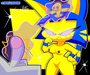 anthro balls blue_hair bob_cut breasts brown_nipples chibi duo egyptian erection eyelashes female frown genitals hair hand_on_hip humanoid_genitalia humanoid_penis innie_vulva male male/female markings medium_breasts navel nipples nude nude_anthro nude_female nude_male penis psychic_powers purple_eyes purple_sclera short_hair simple_background solo_focus striped_markings striped_tail stripes tail tail_markings telekinesis telekinetic_sex vulva yellow_body jdone animal_crossing nintendo ankha_(animal_crossing) domestic_cat felid feline felis mammal 2025 digital_media_(artwork) hi_res