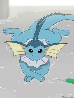 3_toes ambiguous_gender blue_face blue_head blue_legs blue_tail blush feet feral glistening glistening_body hose looking_at_viewer lying on_front smile tail toes water water_hose wet wet_body winick-lim nintendo pokemon eeveelution generation_1_pokemon pokemon_(species) vaporeon 3:4 absurd_res hi_res