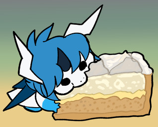blue_hair bodily_fluids chibi cream_(food) dessert eating eating_food food hair horn nibbling pastry pie solo wings blitzdrachin conditional_dnp mythology sifyro dragon mythological_creature mythological_scalie scalie hi_res