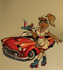 anthro beverage biped burger car carhop clothing female female_anthro food footwear fries latex latex_clothing latex_legwear latex_stockings legwear lips long_ears looking_at_viewer makeup milkshake pink_nose quad_skates roller_skates shoelaces simple_background solo stockings vehicle vintage_car waitress_outfit waitress_uniform autenticovadito ford ford_thunderbird bugambilia_(autenticovadito) lagomorph leporid mammal rabbit absurd_res digital_media_(artwork) hi_res