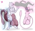 anthro balls big_balls big_penis blue_eyes duo genitals half-erect humanoid_genitalia humanoid_penis hyper legendary_duo looking_at_viewer male mew_duo penis red_eyes simple_background smile tail vein pfh nintendo pokemon felid generation_1_pokemon human legendary_pokemon mammal mew_(pokemon) mewtwo pokemon_(species)