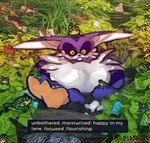 anthro chest_tuft feral fur grass group male overweight overweight_male plant purple_body purple_fur smile text tuft water yellow_eyes flamecore sega sonic_the_hedgehog_(series) big_the_cat froggy_(sonic) amphibian domestic_cat felid feline felis frog mammal english_text meme