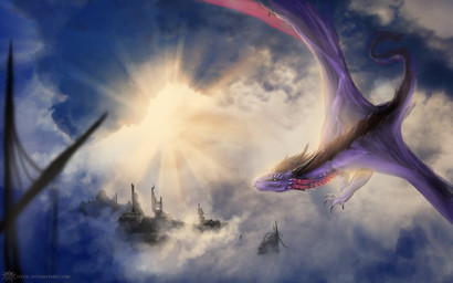 ambiguous_gender black_hair claws cloud day detailed_background feral flying hair horn membrane_(anatomy) membranous_wings outside purple_body purple_skin sky smile solo spread_wings sun tail wings isvoc mythology dragon mythological_creature mythological_scalie scalie 16:10 digital_media_(artwork) widescreen