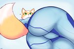 anthro butt camel_toe crossgender female green_eyes heart_symbol simple_background solo white_background zero_suit voicedbarley metroid nintendo star_fox fox_mccloud zerosuit_fox canid canine fox mammal 2019 absurd_res hi_res