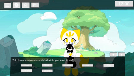 :3 accessory anthro blush blush_lines bow_(feature) bow_ribbon brown_eyes cheek_tuft circle_eyebrows dipstick_tail duo eyebrows eyelashes facial_tuft feet female feral fingers fluffy fluffy_tail fur gloves_(marking) hair_accessory hair_bow hair_ribbon head_tuft holding_another leg_markings markings pawpads pink_pawpads pointy_ears prick_ears ribbons simple_background smile socks_(marking) tail tail_markings tan_body tan_fur text toes tuft white_body white_fur yellow_eyes yellow_markings young fox_the_time tristan_hensley canid canine fox mammal english_text flat_colors