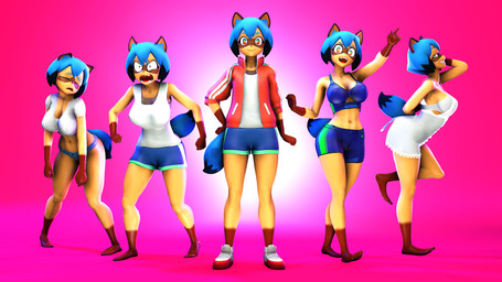 5_toes angry anthro barefoot blue_bottomwear blue_bra blue_clothing blue_hair blue_panties blue_shorts blue_sports_bra blue_tail blue_underwear bottomwear bra clothed clothing crop_top dress eyes_closed feet female footwear gesture gradient_eyes green_eyes grin grinning_at_viewer hair hand_behind_back hand_gesture hand_on_hip humanoid_feet jacket leg_markings looking_at_viewer markings midriff multicolored_eyes naughty_face on_one_leg open_clothing open_jacket open_mouth open_smile open_topwear panties pink_background plantigrade raised_finger raised_index_finger red_clothing red_eyes red_jacket red_topwear shirt shoes short_hair short_tail shorts simple_background smile smiling_at_viewer sneakers socks_(marking) sports_bra square_crossover standing tail tired toes topwear track_jacket two_tone_eyes underwear white_bra white_clothing white_dress white_shirt white_topwear white_underwear wide_hips extroke hel3dblender_(modeler) brand_new_animal studio_trigger michiru_kagemori canid canine mammal raccoon_dog tanuki 16:9 3d_(artwork) digital_media_(artwork) full-length_portrait hi_res portrait source_filmmaker_(artwork) widescreen
