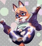 absurd_res anthro bodily_fluids canid canine citail clothed clothing eyewear fox genital_fluids glasses hi_res male mammal multicolored_body nako ono_kitsune solo vtuber