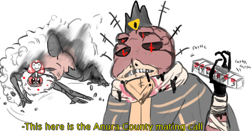 4_arms 6_limbs ambiguous_gender antennae_(anatomy) anthro arthropod_abdomen bandage black_chitin black_eyes clothing container cross_pupils crown drugs duo fungus fur headgear ichor markings motion_blur multi_arm multi_limb mushroom neck_tuft onesie pupils red_eyes red_pupils robe scarf shitpost sound_effects text tuft white_body white_fur yellow_crown yellow_markings welcometaco cult_of_the_lamb massive_monster_(studio) heket_(cult_of_the_lamb) sozo_(cult_of_the_lamb) amphibian ant arthropod frog hymenopteran insect english_text meme sketch