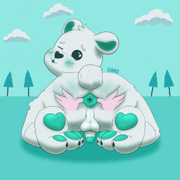 anus backsack balls blue_anus blue_pawpads blue_sky blush butt cloud disembodied_hand duo genitals looking_at_viewer looking_back male pawpads paws penis plant sky spread_anus spreading tail tree young young_male garoadams belux_bear bear mammal polar_bear ursine 1:1 hi_res