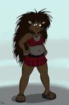 anthro belly bottomwear bra clothed clothing female footwear miniskirt sandals shoes skimpy skirt solo standing underwear rasik mammal porcupine rodent absurd_res hi_res