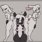 anthro bisexual bodily_fluids dark_body duo female female/female female_rimming_female female_rimming_male femboy flaccid genitals group holding_butt male male/female male_rimmed multicolored_body penis purple_eyes saliva saliva_string trio two_tone_body white_body trufzn samantha_(bateryne) lagomorph leporid mammal mephitid rabbit skunk
