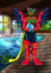 anthro ball beach_ball clothing inflatable male paws pool rainbow solo swimming_trunks swimwear wings cor1998l mythology pike_the_dutchy dragon dutch_angel_dragon mythological_creature mythological_scalie scalie