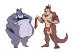 anthro bulge clothed clothing duo fur male muscular muscular_male navel nipples obese obese_male open_mouth overweight overweight_male pecs smile standing tattoo topless underwear edthepuma cleveartois93 luxordtimet ozzy_fitch canid canine canis domestic_dog kangaroo macropod mammal marsupial pit_bull 2017 hi_res