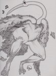 big_legs blush feathered_wings feathers female feral ink long_beak musical_note musical_symbol solo symbol thick_thighs whistling wings squishymare avian bird absurd_res hi_res traditional_media_(artwork)