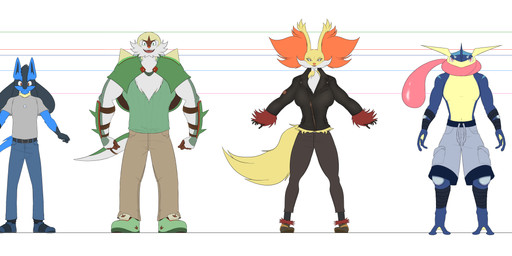 anthro bandage bottomwear chart clothed clothing female footwear height_chart jacket male monotone_background pants shoes simple_background smile socks solo spikes standing topwear white_background all-starwarriors nintendo pokemon delphia_(all-starwarriors) amphibian canid canine chesnaught delphox diancie frog generation_4_pokemon generation_6_pokemon greninja legendary_pokemon lucario mammal pokemon_(species) absurd_res hi_res multiple_images