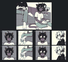 5_toes angry anthro barefoot blep bracelet caught_staring choker claws collar controller eyewear feet foot_fetish furniture gaming glasses gloves_(marking) group holding_controller holding_object horn humanoid_feet jewelry male male/male markings necklace on_sofa one_eye_closed plantigrade seductive sitting sitting_on_sofa sofa soles spiked_bracelet spiked_collar spikes teasing_with_feet toe_claws toes tongue tongue_out trio wink dondon don_(dondon) ferskel_(dondon) kiru_(kinneru) bovid caprine caprine_demon demon domestic_cat felid feline felis goat_demon humanoid mammal 2026 hi_res
