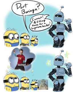 1_eye blue_clothing blue_overalls clothing eyewear goggles machine male overalls silver_body speech_bubble text yellow_body yellow_skin tloonatic despicable_me illumination_entertainment minions_and_monsters dort_(despicable_me) ed_(despicable_me) henry_(despicable_me) james_(despicable_me) sheldon_cooper minion_(despicable_me) robot 4:5 absurd_res comic english_text hi_res