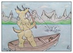 antelope_horn anthro athletic athletic_anthro athletic_male backsack balls big_butt blue_eyes bodily_fluids border bovid_horn butt cheek_tuft cloud facial_tuft fishing fishing_line fishing_rod food fruit gazelle_horn gazelle_tail genitals horn lake lakeside male mountain muscular nature nature_background nude nudist plant rear_view ship smile solo sweat sweatdrop tail tail_tuft tuft vehicle watercraft white_border wood dashthefox antelope bovid gazelle mammal hi_res traditional_media_(artwork)