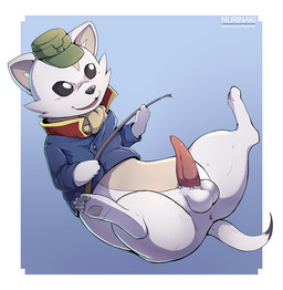 animal_genitalia animal_penis anus balls bottomless clothed clothing erection feral fur genitals hat headgear headwear jacket male pawpads penis riding_crop semi-anthro solo spread_legs spreading tail tapering_penis thick_thighs topwear whip white_body white_fur nurinaki gundam gundam_build_divers rommel_(gundam_build_divers) mammal mustelid musteline stoat true_musteline weasel 2018