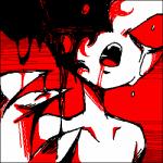 blood bodily_fluids crossgender crying fangs female not_furry open_mouth red_eyes solo tears teeth wounded morphine_(artist) earthbound_(series) nintendo giygas alien 1:1 low_res red_theme