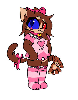 accessory anthro blush blush_lines bow_on_head bow_ribbon clothing collar frilly frilly_clothing furgonomics heterochromia legwear panties plushie ribbons solo tail tail_accessory tail_bow tail_ribbon thigh_highs underwear whiskey_(arsononymous) young roomwithavoid domestic_cat felid feline felis mammal