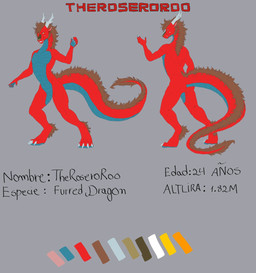anthro brown_hair digitigrade hair horn male red_body solo tail theroseroroo mythology dragon mythological_creature mythological_scalie scalie hi_res model_sheet tagme