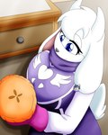 anthro baking big_ears blue_eyes cooking female fur horn kitchen kitchen_counter kitchen_gloves solo tail white_body white_fur zeroviks undertale undertale_(series) toriel animal_humanoid bovid bovid_humanoid caprine caprine_humanoid goat goat_humanoid humanoid mammal mammal_humanoid monster hi_res