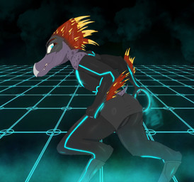 4_fingers arm_feathers arm_tuft beak blue_eyes bodysuit butt butt_focus claws clothing digitigrade feather_hair feathered_crest feathers female finger_claws fingers flat_chested head_crest looking_at_viewer looking_back looking_back_at_viewer pseudo_hair red_body red_feathers short_tail skinsuit solo standing tail tight_clothing tron_clothing tron_lines tuft mrbadguy51 halo_(series) microsoft tron xbox_game_studios alien avian kig-yar scalie t'vaoan colored hi_res