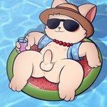 1:1 aloha_shirt balls beverage clothing eyewear foreskin genitals hi_res humanoid_genitalia humanoid_penis ishitaka_uwu league_of_legends male nipples pattern_clothing pattern_shirt pattern_topwear penis pool pool_float pool_party relaxing riot_games shirt slightly_chubby solo sunglasses teemo_(lol) tencent topwear unretracted_foreskin water yordle