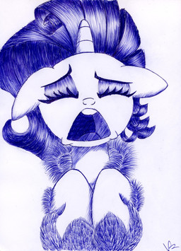 big_ears big_eyes bodily_fluids clothed clothing crying female feral horn pen solo tears enginseer_cyvius friendship_is_magic hasbro my_little_pony mythology rarity_(mlp) equid equine horse mammal mythological_creature mythological_equine pony unicorn hi_res monochrome pen_(artwork) traditional_media_(artwork)