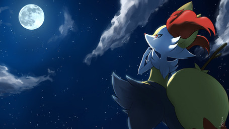 ambiguous_gender arm_tuft black_body black_fur cheek_tuft cloud covering covering_mouth dipstick_tail facial_tuft fur looking_at_moon looking_up low-angle_view markings moon mouth_closed night orange_body orange_eyes orange_fur orange_nose outside semi-anthro shoulder_tuft solo standing star stick tail tail_markings tuft white_body white_fur yellow_body eryz nintendo pokemon braixen canid canine fox generation_6_pokemon mammal pokemon_(species) 16:9 4k absurd_res hi_res signature wallpaper widescreen