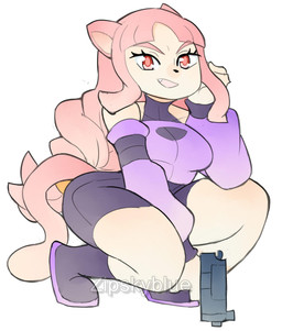 anthro boots clothing female footwear gun hair holding_object holding_weapon pink_hair ranged_weapon shoes solo weapon zipskyblue nina_(zipskyblue) felid feline mammal hi_res