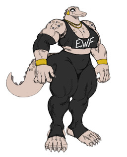 anthro big_butt bra brown_body brown_scales butt clothing female flat_chested huge_butt legwear markings muscular muscular_female red_eyes scales smile solo sports_bra spots spotted_markings thick_thighs tights underwear wide_hips sssonic2 leona_(sssonic2) crocodilian reptile scalie absurd_res hi_res