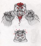 ambiguous_gender anthro anthrofied bite biting_lip biting_own_lip blood blood_from_mouth blood_in_mouth bodily_fluids broken_horn cheek_scar claws duo eye_scar eyebrows eyelashes facial_scar female female/ambiguous female_anthro finger_claws fur heart_eyes heart_symbol horn humanoid_hands infatuation love mane markings notched_ear scar self_bite sharp_teeth simple_background snout snout_scar spots spotted_body spotted_fur teeth thick_eyebrows tomboy tongue tongue_out white_background ed_mortis fluffy_pony riket_(ed_mortis) riley_(ed_mortis) fluffy_pony_(species) mammal 2024 graphite_(artwork) marker_(artwork) pen_(artwork) spot_color traditional_media_(artwork) unavailable_at_source watermark intersex_(lore) nonbinary_(lore)