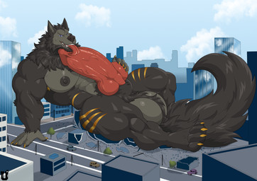 animal_genitalia anthro balls city genitals knot macro male muscular pecs penis sheath solo mr_ultra mythology hogan_bayek canid canine canis mammal mythological_canine mythological_creature werecanid werecanine werecreature werewolf wolf absurd_res hi_res